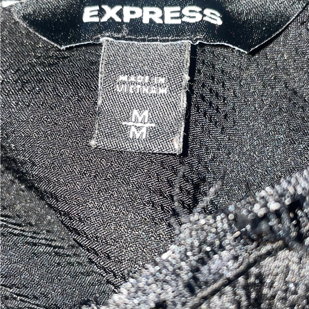 Express Black Satin Mock Neck Puff Sleeve Blouse Top Women’s Medium - Picture 4 of 8